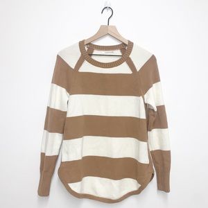 Anthropologie Tan Stripe Scoop Neck Sweater